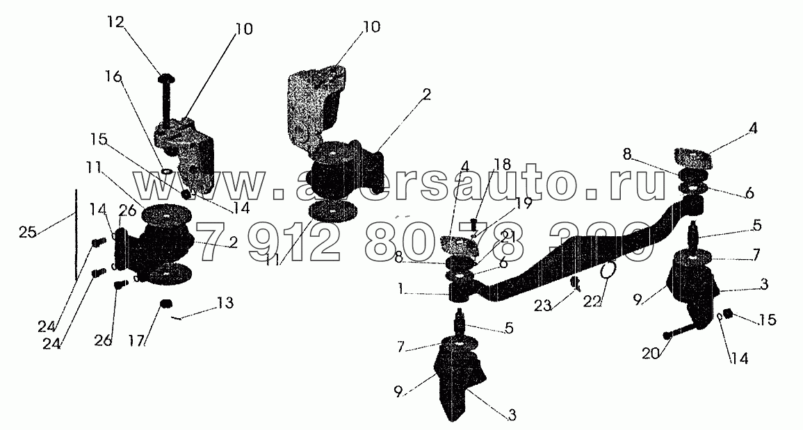 Крепление двигателя на автомобилях МАЗ-533608, МАЗ-630308, МАЗ-630305 с двигателем 7511